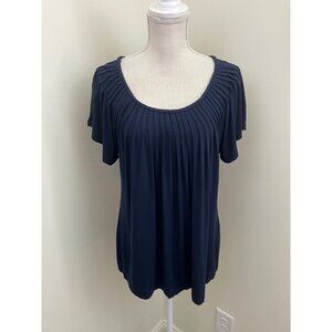 Style & Co. Navy Short Sleeve Top Pleated Front Size Large